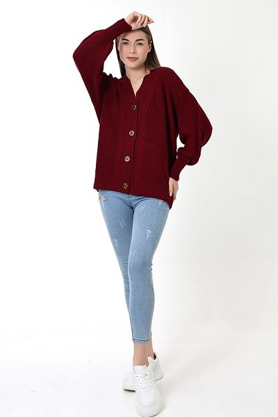 Devinka Women's Hair Braided Balloon Sleeve Loose Knitwear Cardigan