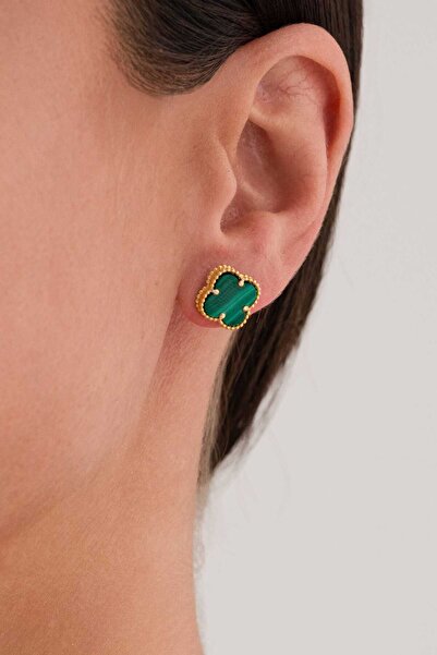 AcestesDesign Yonca Şans Çiçeği Şık ve Zarif Tasarım Malakit Yeşil Renk Doğal...