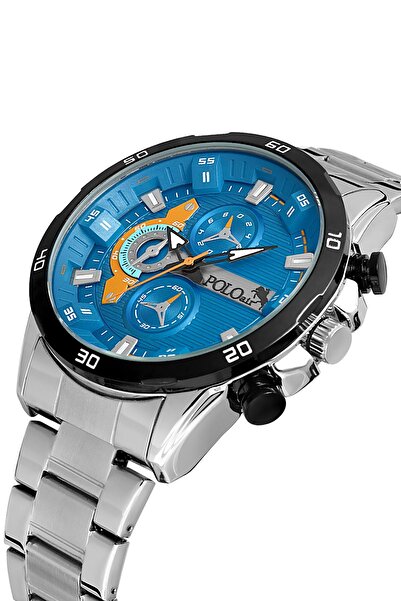 Polo Air Men's Sports Wristwatch - Metal Cord, Silver-Navy Blue, Pl-0894E4X