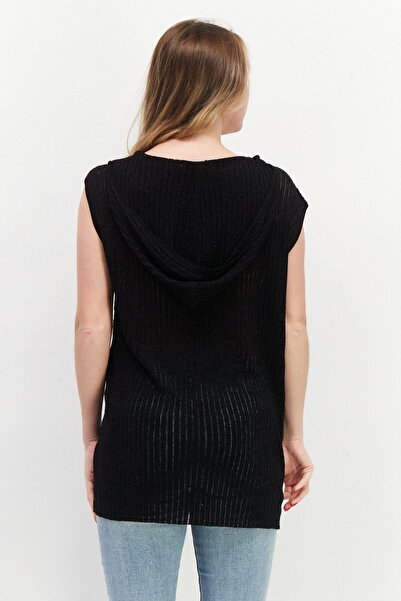 TAIFUN Women Hooded Sleeveless Textured Blouse, Black