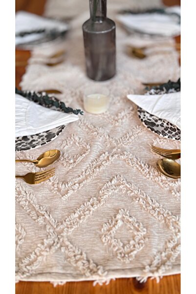 EVYA Beige Color Punch Embroidered Runner - 40X110 Cm, Washable, American Service Care