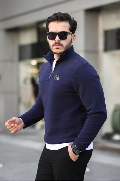 Miron Φούτερ με φερμουάρ με φερμουάρ σε μπλε μπλέ Unisex κέντημα με λεπτομέρεια - 2321