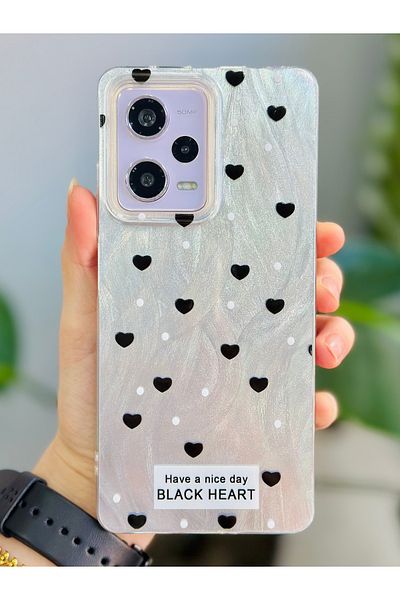 Go Aksesuar جراب سيليكون بتصميم قلب لامع متوافق مع Redmi Note 12 Pro 5G
