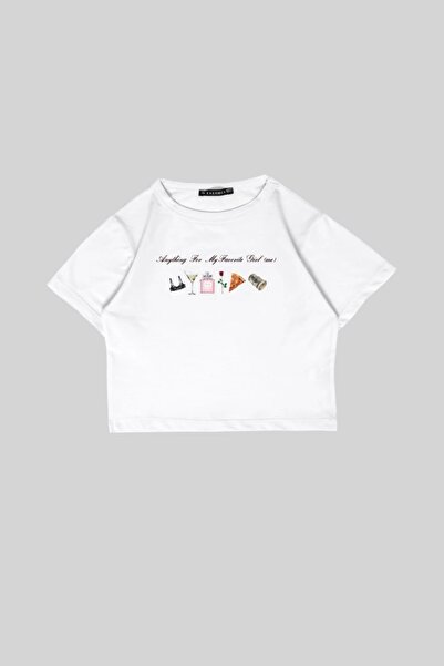 Bak Moda Moja omiljena devojka Štampano Bela Skraćeni kroj Top