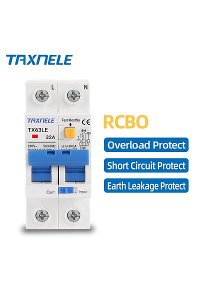 TAXNELE 16a 230v 2p Residual Current Circuit Breaker Mcb 30ma Overload Short Current Leakage Protection Prot