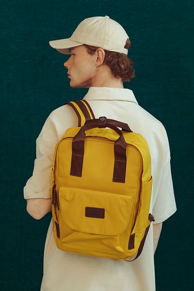 Nordbron Lucerne Unisex Mustard Αδιάβροχο σχολικό σακίδιο πλάτης Καθημερινό σακίδιο πλάτης φορητού υπολογιστή 15 ιντσών πολλαπλών διαμερισμάτων
