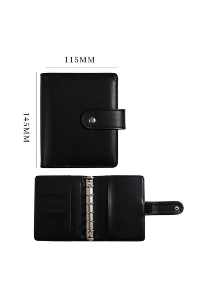 Coliky غلاف A7 فقط، أسود، A7، لون ماكرون، مجلد 6 حلقات، دفتر ملاحظات جلدي، دفتر ملاحظات بأوراق فضفاضة، C