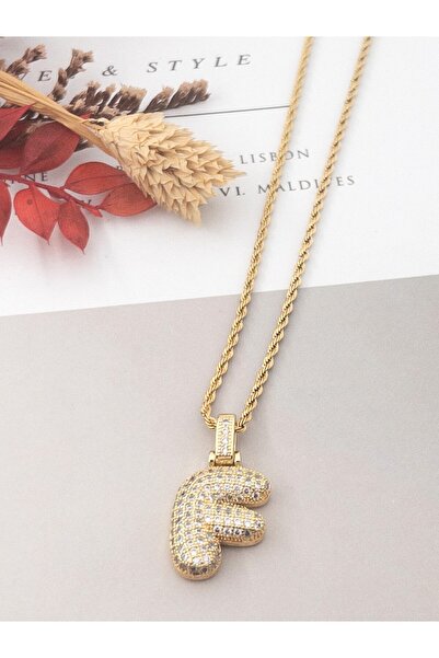 Siya Silver Zirkon Taşlı Burgu Zincirli Tombul Harfli Balon Kolye