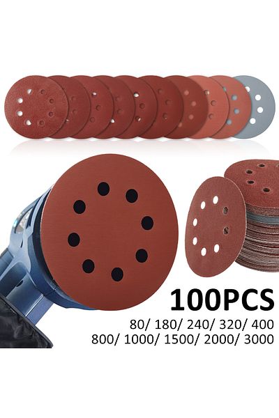 Toorise 100pcs Sanding Discs 5Inch Round Alumina Sanding Pads 8-Hole Sanding Paper Polishing Sandpaper fo...