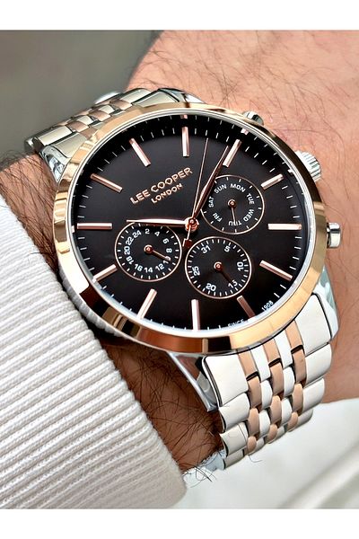 Lee Cooper Function Silver-Copper Color Steel Band Men's Wrist Watch 7359.590