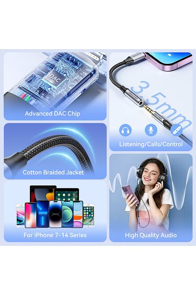 Choice محول Vention 0.1 متر لجهاز Iphone Dac Lightning إلى 3.5 مم Omtp محول سماعة رأس لجهاز Iphone 14 12 Pro M