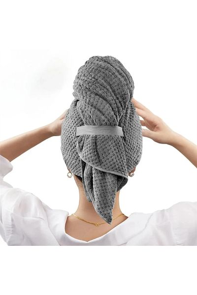 Choice 1pc 60x100cm Grey 60x100cm Super Absorbent Elastic Band Head Towel For Women's Hair Drying - Extra L