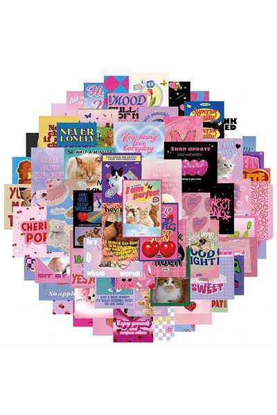 Choice 65pcs Aesthetic 65pcs Cartoon Pink Y2k Stickers Aesthetic Laptop Water Bottle Case Scrapbooking Lugg