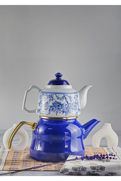 HomeTarz 3.5 Liter Flame Enameled Porcelain Teapot Set - Kettle and Teapot Set