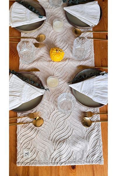 EVYA Elegan Beige Punch Embroidered Runner - 40x110 cm, Σετ επιτραπέζια και κουζίνα που πλένονται
