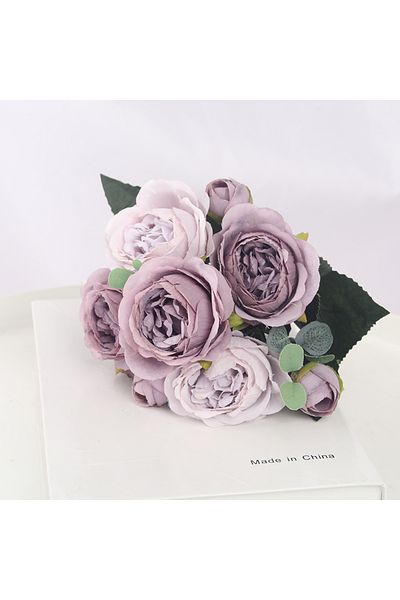 Choice Grey Purple 1 Bouquet 9 Heads Artificial Flowers Peony Tea Rose Autumn Silk Fake Flowers For Diy Liv