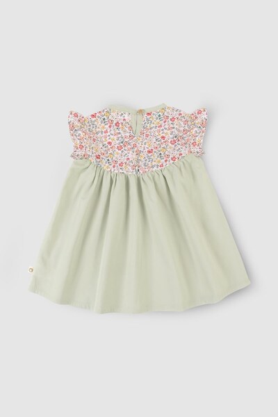 Little Gusto Organic Cotton Ruffled Green Baby Dress Floral