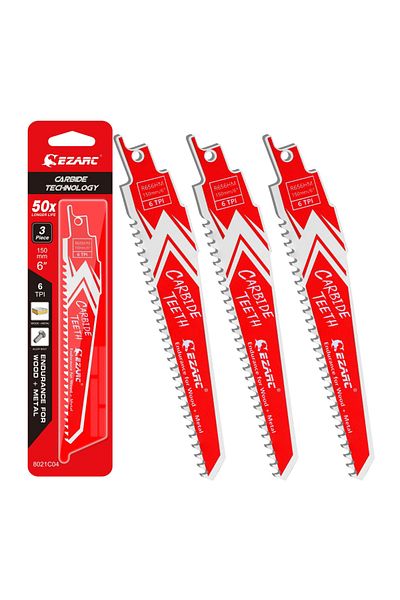 EZARC 225mm 9inch Multipurpose Cutting 3pcs Carbide Reciprocating Saw Blade Endurance For Hard Wood