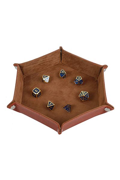 Choice Coffee Rolling Folding Hexagon Dice Game Storage Tray Pu Leather&velvet Mat Holder Double Sided Thi