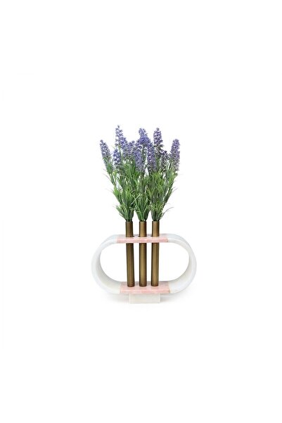 Eskitme Metal Detaylı Oval Pembe Mermer Obje