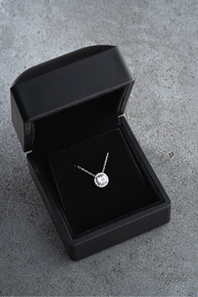 Silvano Jewelry 925 Ayar Gümüş Işıklı Kutuda Tektaş Pırlanta Model Kolye