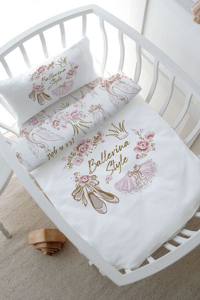 Tuğba Kuğu Park Bed Bedding Set (80X120) - for Baby Series - Gold Ballet Clothes