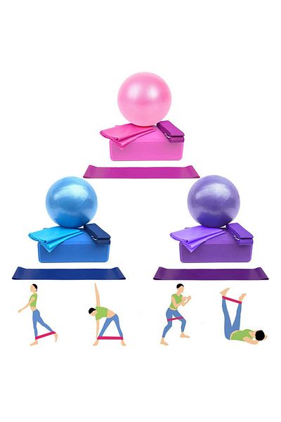 Choice Yoga Starter Kit 5pcs Yoga Equipment Set With Blocks Ball Stretching Strap Resistance Loop Pilate...