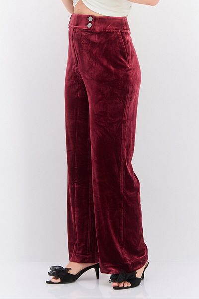 Calvin Klein Women Petite High Rise Wide Leg Textured Pants, Maroon