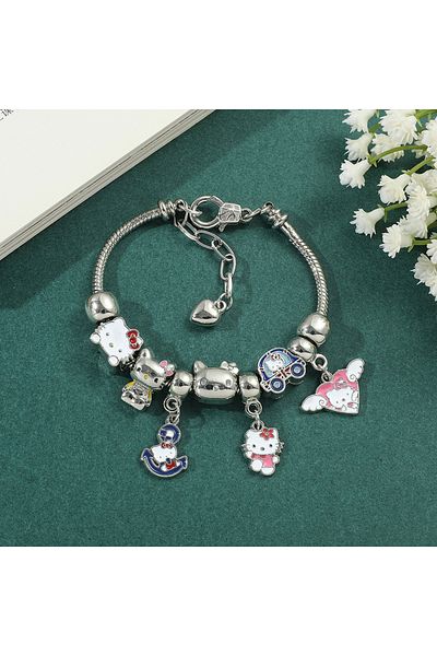 Choice Sanrio Accessories Anime Kawaii Sanrio Hello Kitty Bracelet Charms Metal Beads Making Kit Kids Gift