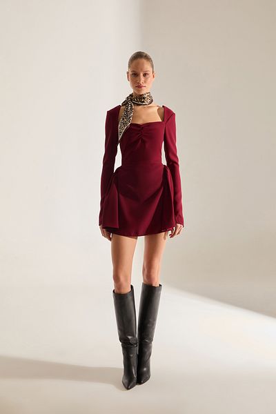 BETTY & SAM Monaco Dark Red Mini Long Sleeve Dress
