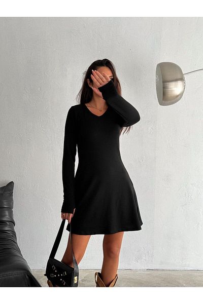 Lady Doll Rochie tricotată cu mânecă lungă, cu croială relaxată
