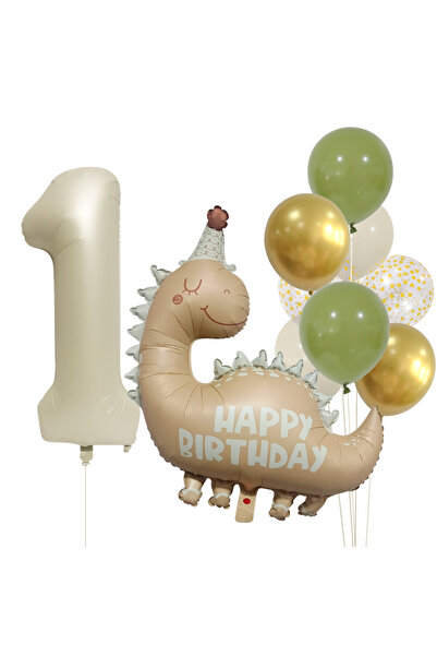 Choice مجموعة بالونات عيد ميلاد سعيد على شكل ديناصور من الألومنيوم بلون الكرا...