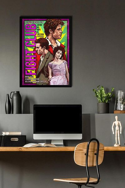 Saturn Fight Club Framed Painting - Fight Club Movie Poster Painting