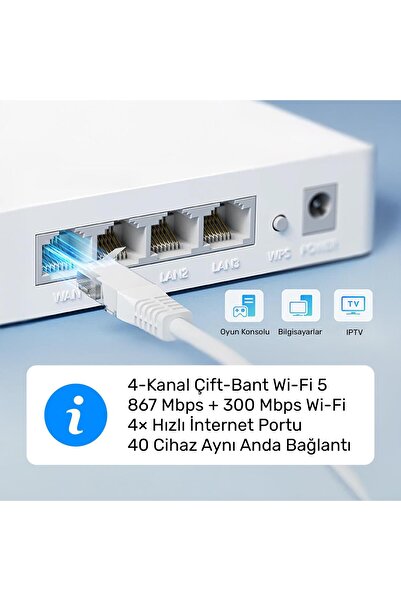 cudy WR1200E 300Mbps/2.4GHz 867Mbps/5GHz 4x5dBi Anten 4Port Dual Band Wi-Fi Router (AC1200 Serisi)