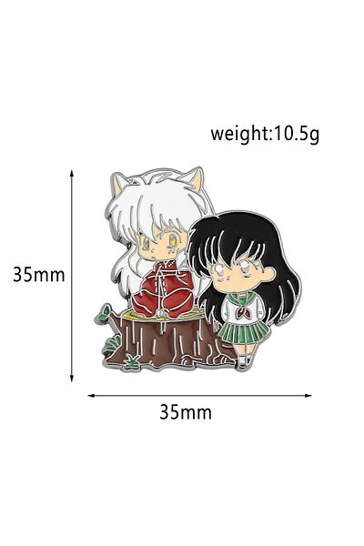 Hot Toys Inuyasha Anime Inuyasha Kagome And Shippo Sitting On Stump Brooch Cartoon Character Enamel Pin Coupl