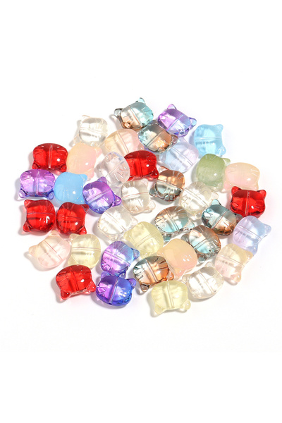 Choice mixed color 30Pcs Glass Cat Head Beads Color Cute Lampwork Charm Bead ...