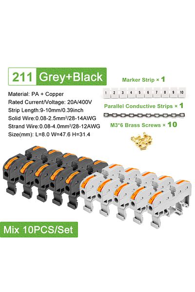 DIY GO Mix Color Din Rail Terminal Block 211 With Splicing Conductor Mark Wire Connector Instead Of Uk2.5 Q