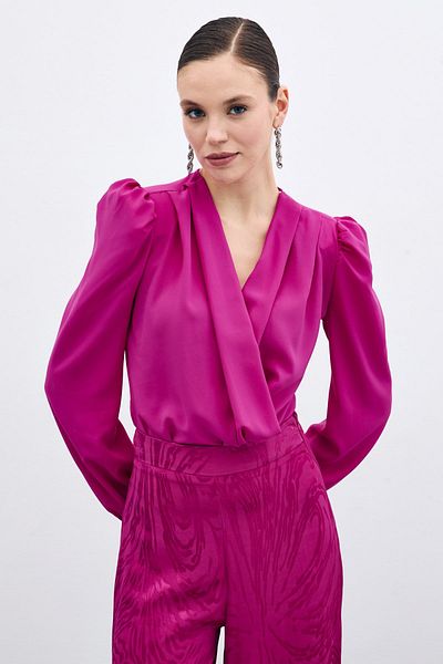 Sateen بودي سوت مبطن مزدوج الصدر - فوشيا