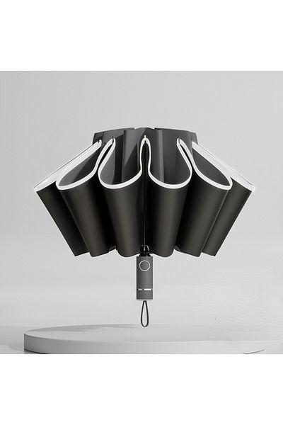 Choice Black Fully Automatic Reverse Folding Umbrella With Windproof Reflective Stripe Uv Umbrellas