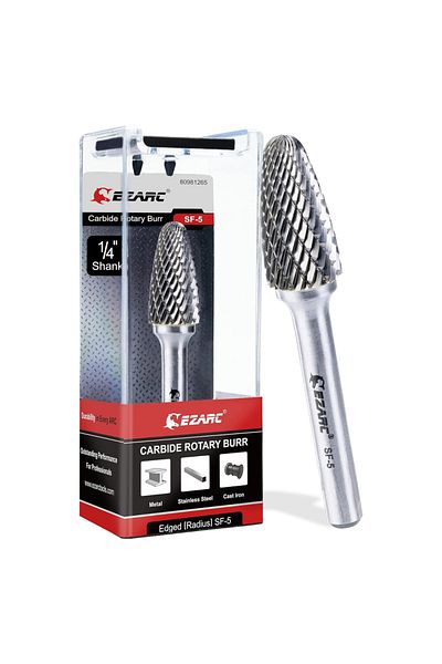 EZARC Round Sf-5 1pcs Tungsten Carbide Rotary Burr Bit, Double Cut Carbide Burr 1/4" Shank Die Grind