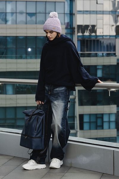 Nordbron Unisex Navy Blue από συνθετικό δέρμα Λεπτομερές αδιάβροχο σακίδιο πλάτης φορητού υπολογιστή - Συμβατό με Macbook 16 ιντσών