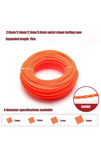 T TOVIA 3.0mm Spiral Shape 15m*2.0mm/2.4mm/2.7mm/3mm Mowing Nylon Grass Trimmer Rope Brush Cutter St