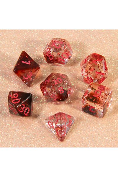 Dormia Red Polyhedral Dice Set Transparent D&d Dices With Glitter Effect For Board Game Role Playing Games