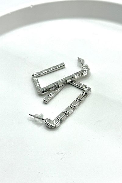DEMOKAN Women's Earrings Cutout Rectangle Zircon Stone Line Pattern Hoop Earrings