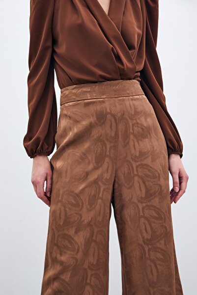 Sateen Jakarlı Salaş Pantolon - Kahve