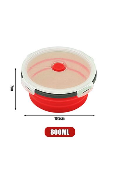 PGY Red-800ml Round Silicone Folding Lunch Box Microwave Folding Bowl Portable Folding Food Container Bo