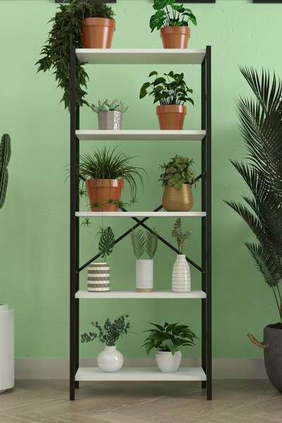 Mgr Office 5 Raflı Dekoratif Çiçeklik Raf Metal Ve Ahşap Çok Katlı Saksılık 1...