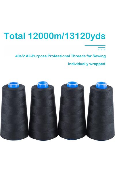Choice Black Black Sewing Thread 100% Polyester 3000 Meters/3280 Yards/spool Of Yarn, 4pcs(12000M/13120YDS)
