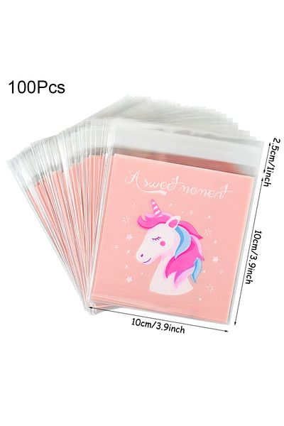 Choice 100pcs Pink Unicorn Candy Bag Baking Cookies Gifts Packaging Self-sealing Plastic Bags For Unicor...