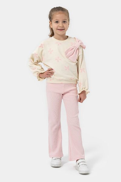 Monila Girl's Ribbon Detailed Printed Ribbed Leggings 100% Cotton Seasonal Fabric Bottom Top Set